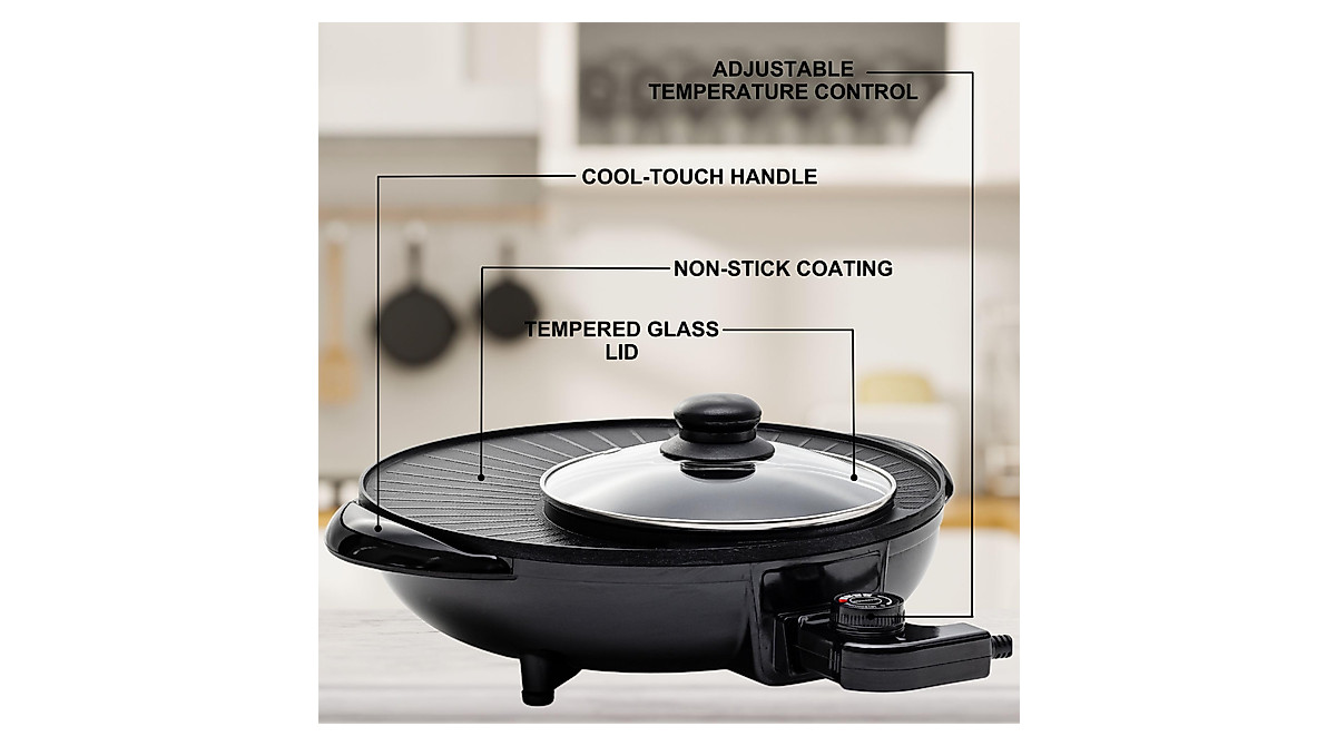 OVENTE Electric Hot Pot Grill Combo Perfect For Asian Cuisine
