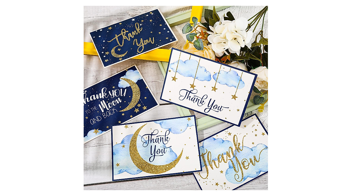AnyDesign 36 Pack Star Thank You Cards with Envelopes & Stickers