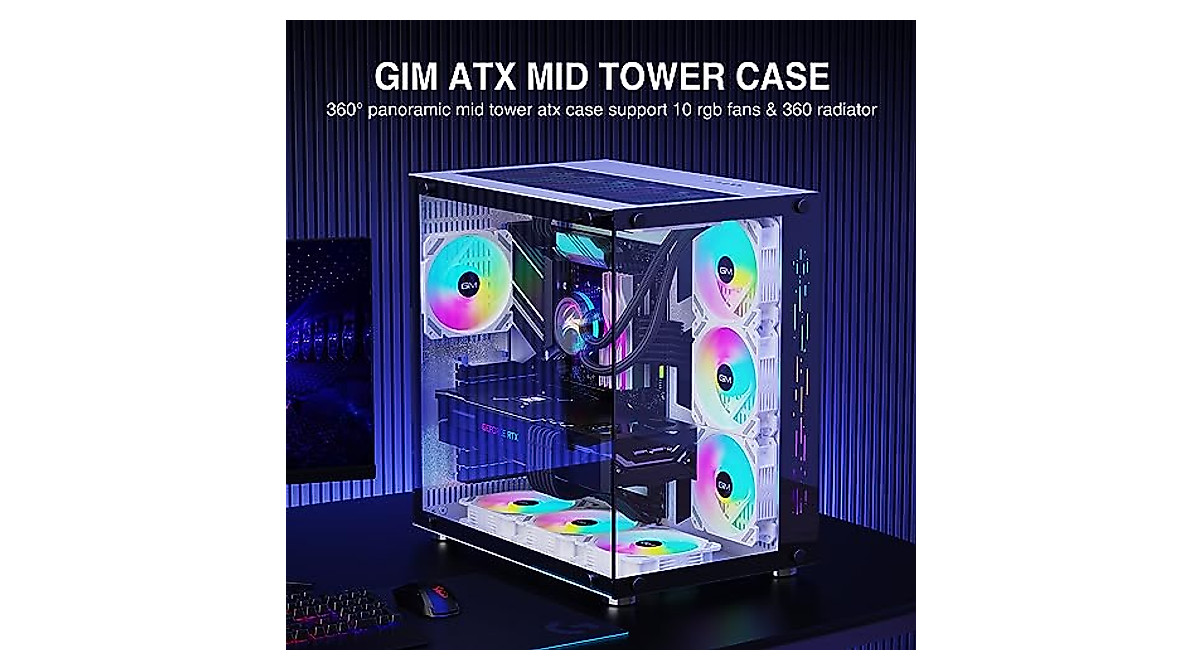 GIM ATX Gaming PC Case with RGB Front Panel - White Mid Tower