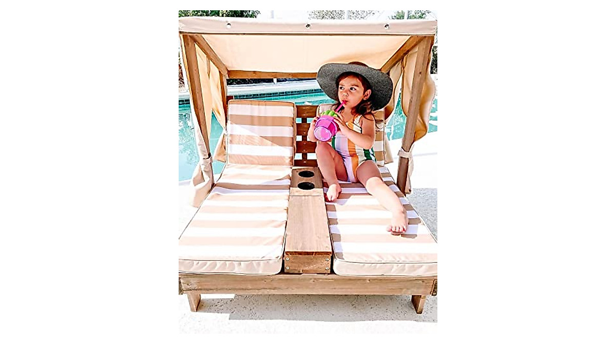 KidKraft Wooden Outdoor Double Chaise Lounge – Kids & Pets Patio Furniture