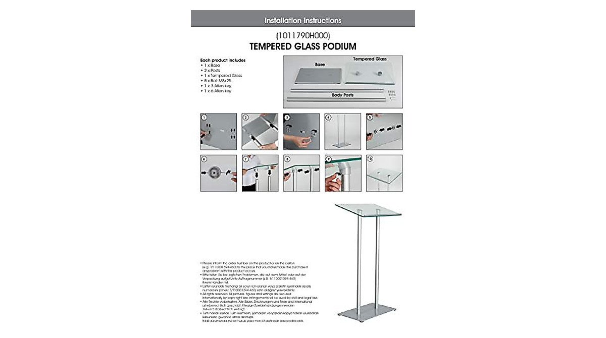 M&T Displays Tempered Glass Lectern - Stylish & Heavy Duty Stand