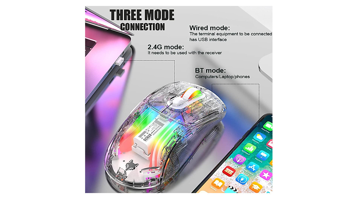 Attoe Wireless RGB Gaming Mouse - Dual Mode Bluetooth & USB