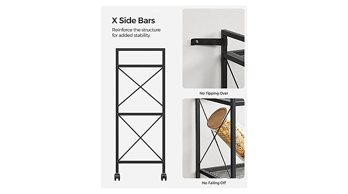 SONGMICS 3-Tier Metal Rack with Wheels - Versatile Storage