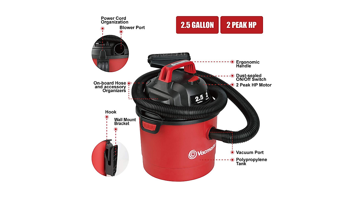 Vacmaster 2.5 Gallon Wet Dry Vacuum - Compact & Powerful