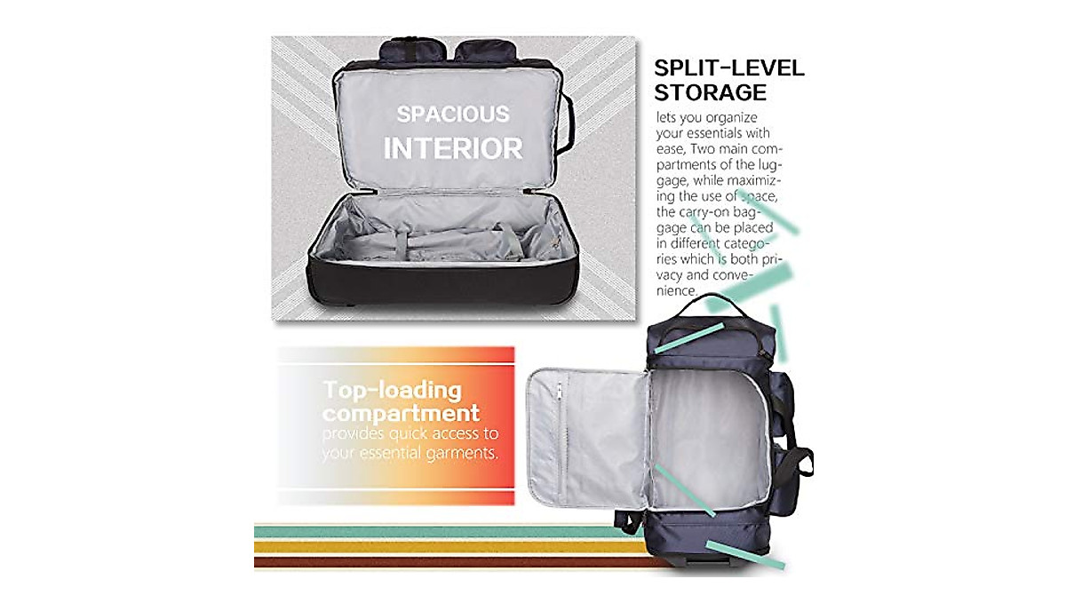 Coolife 22in Rolling Duffel Bag - Durable Travel Storage