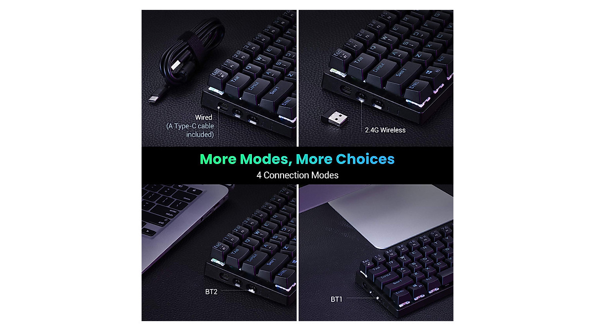 Wireless Mechanical Keyboard RGB Backlit 60% Compact for Gaming