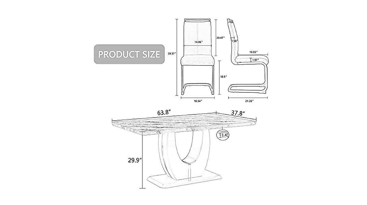 Hohoedc 63" Modern Marble Dining Table Set for 6-8