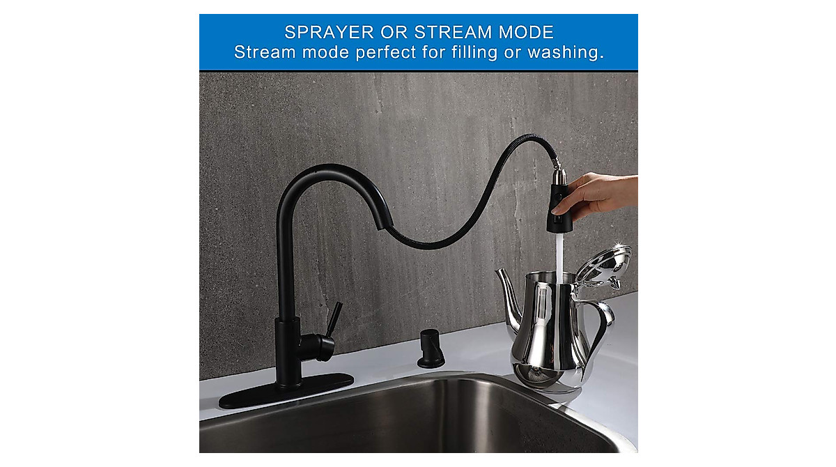 Arofa Matte Black Kitchen Faucet - Durable, Modern & Easy to Install