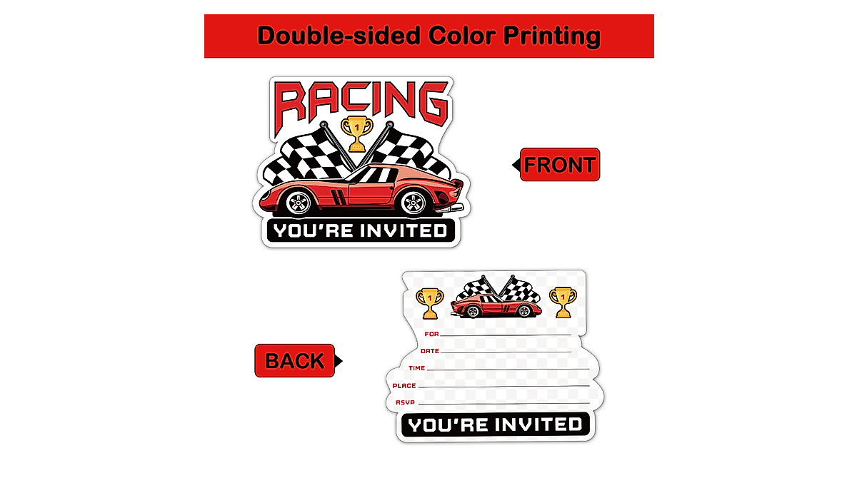 Race Car Party Invitations Set of 15 with Envelopes & Stickers