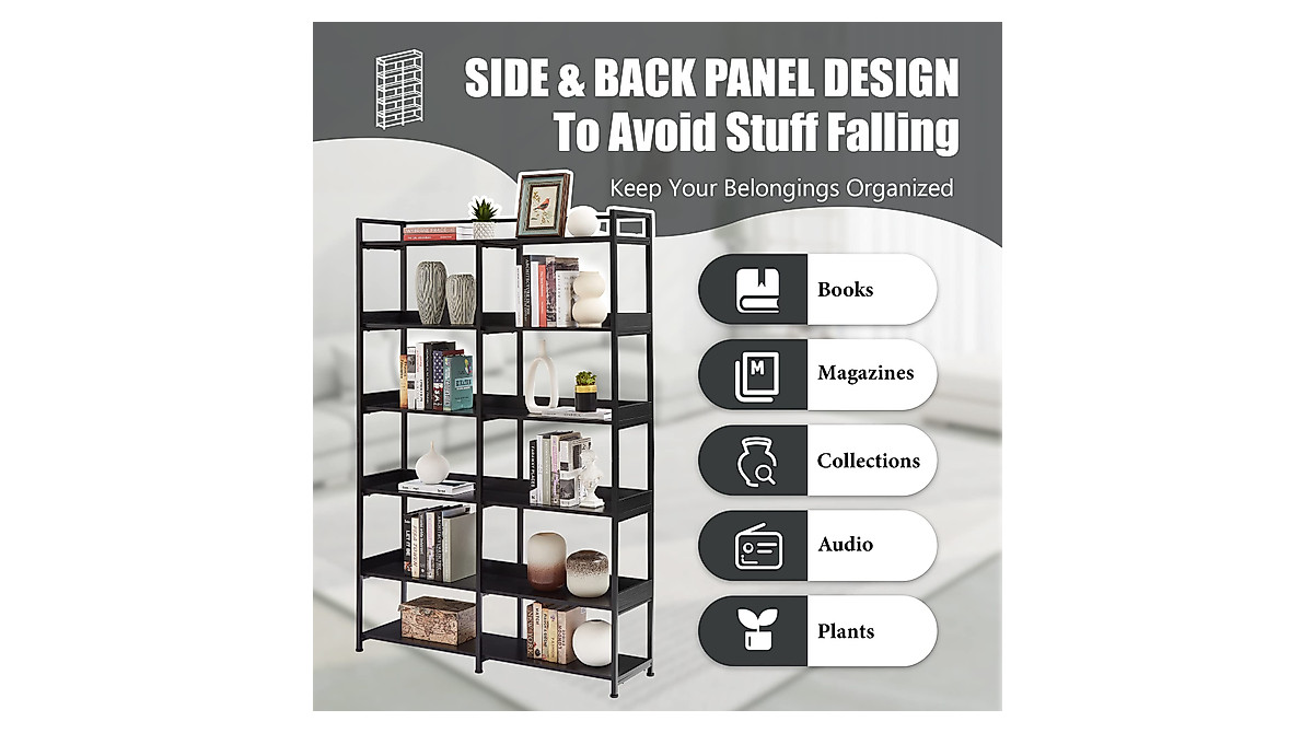 Merax 6-Tier Tall Bookshelf - Industrial Storage & Display Unit