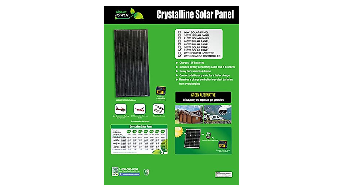 Nature Power 215W 12V Solar Charge Controller Kit
