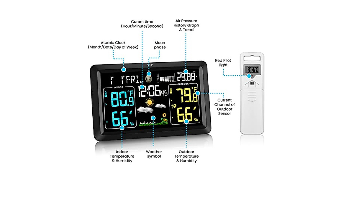 Weather Stations Wireless Indoor Outdoor Thermometer with Atomic Clock