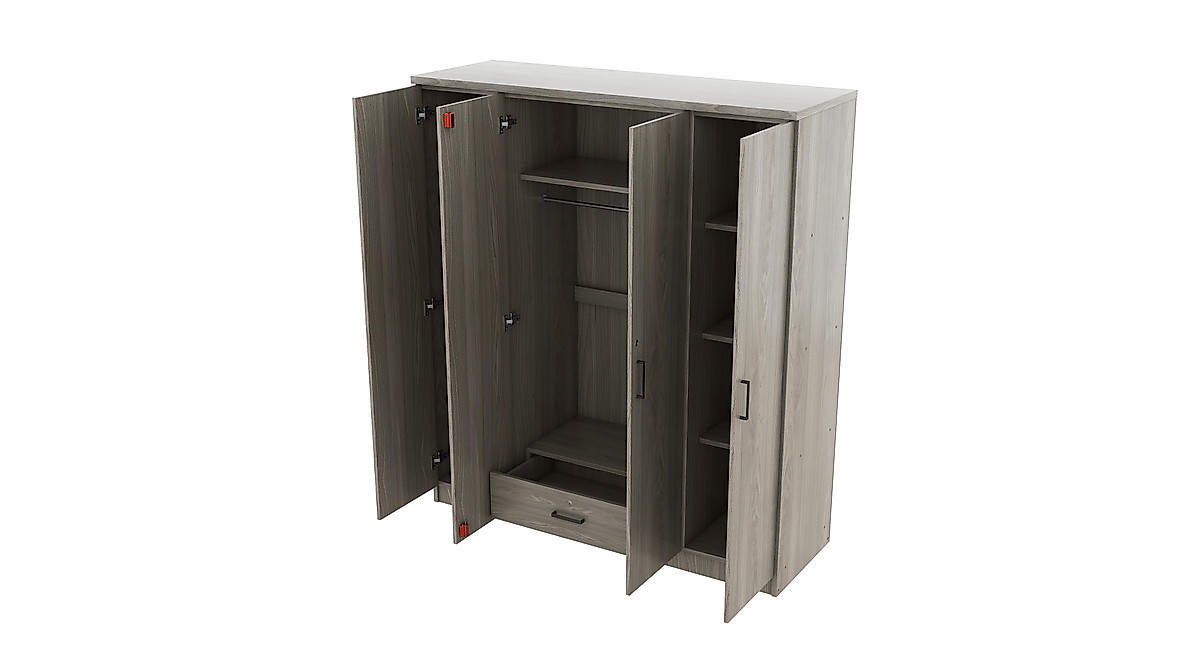 Quarte Modern 4-Door Wardrobe with Drawers & Shelves