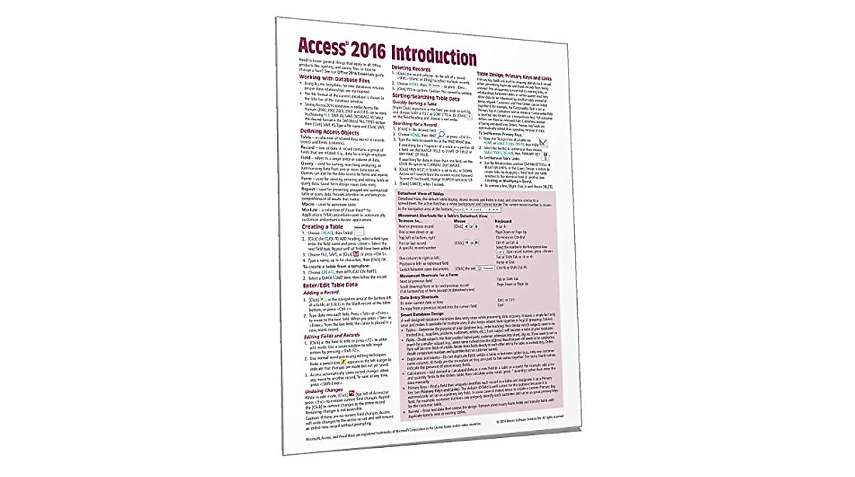 Microsoft Access 2016 Quick Reference Guide