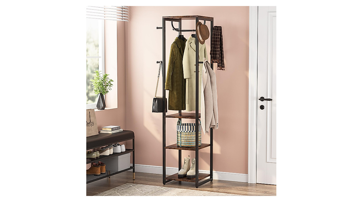 Tribesigns Freestanding Coat Rack with Shelves & Hooks