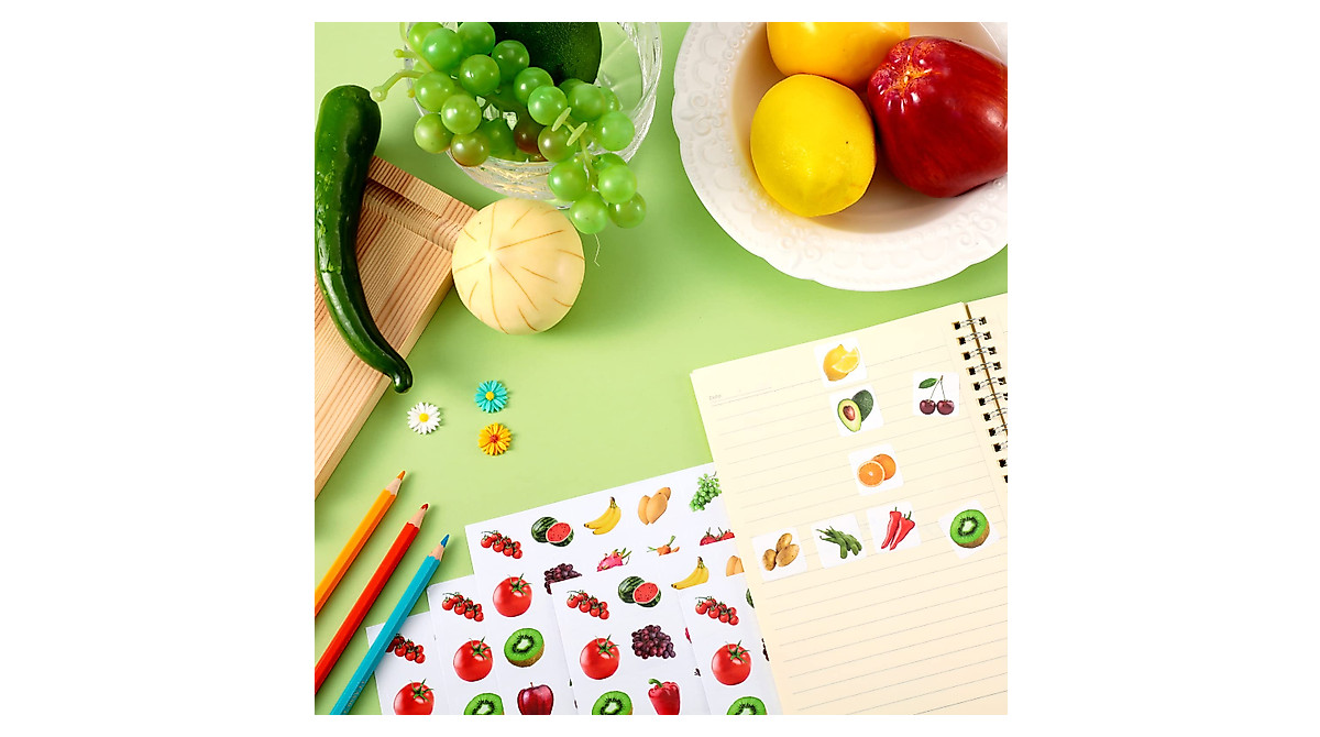 600 Pcs Kids Fruits & Vegetable Stickers for Classroom Fun