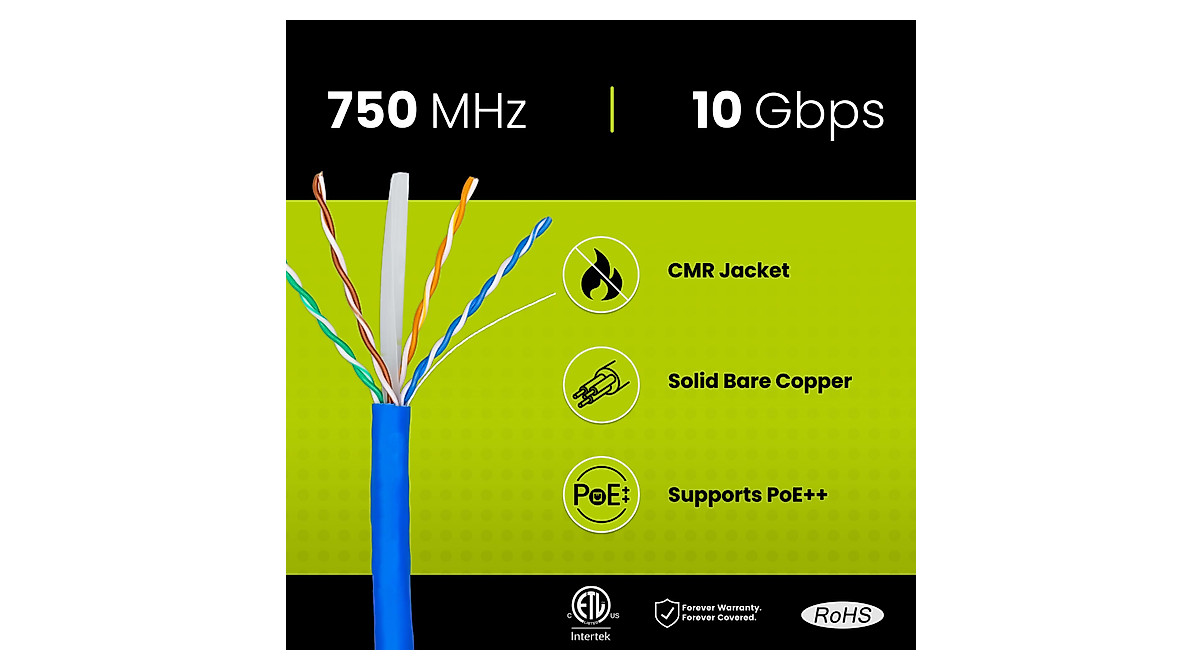 trueCABLE Cat6A Riser Ethernet Cable 1000ft Blue for High-Speed Networks