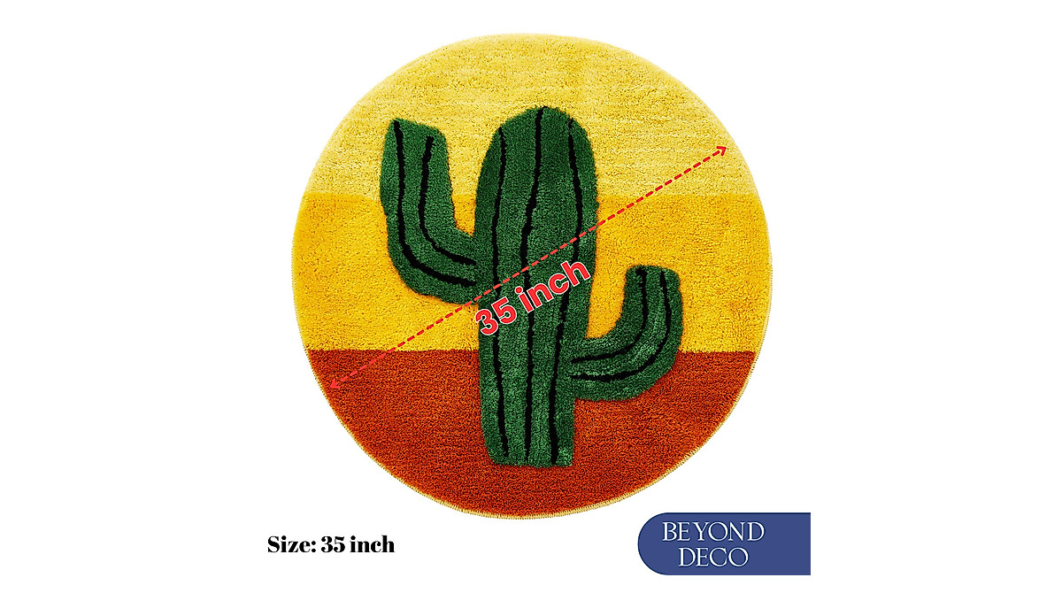 Beyond Deco Cactus Rug - Handmade 35” Fluffy Area Rug for Home