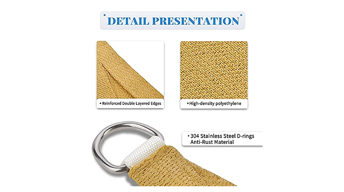 SHADE SPRING 10x13 Sand Sun Shade Sail - UV Blocking Canopy