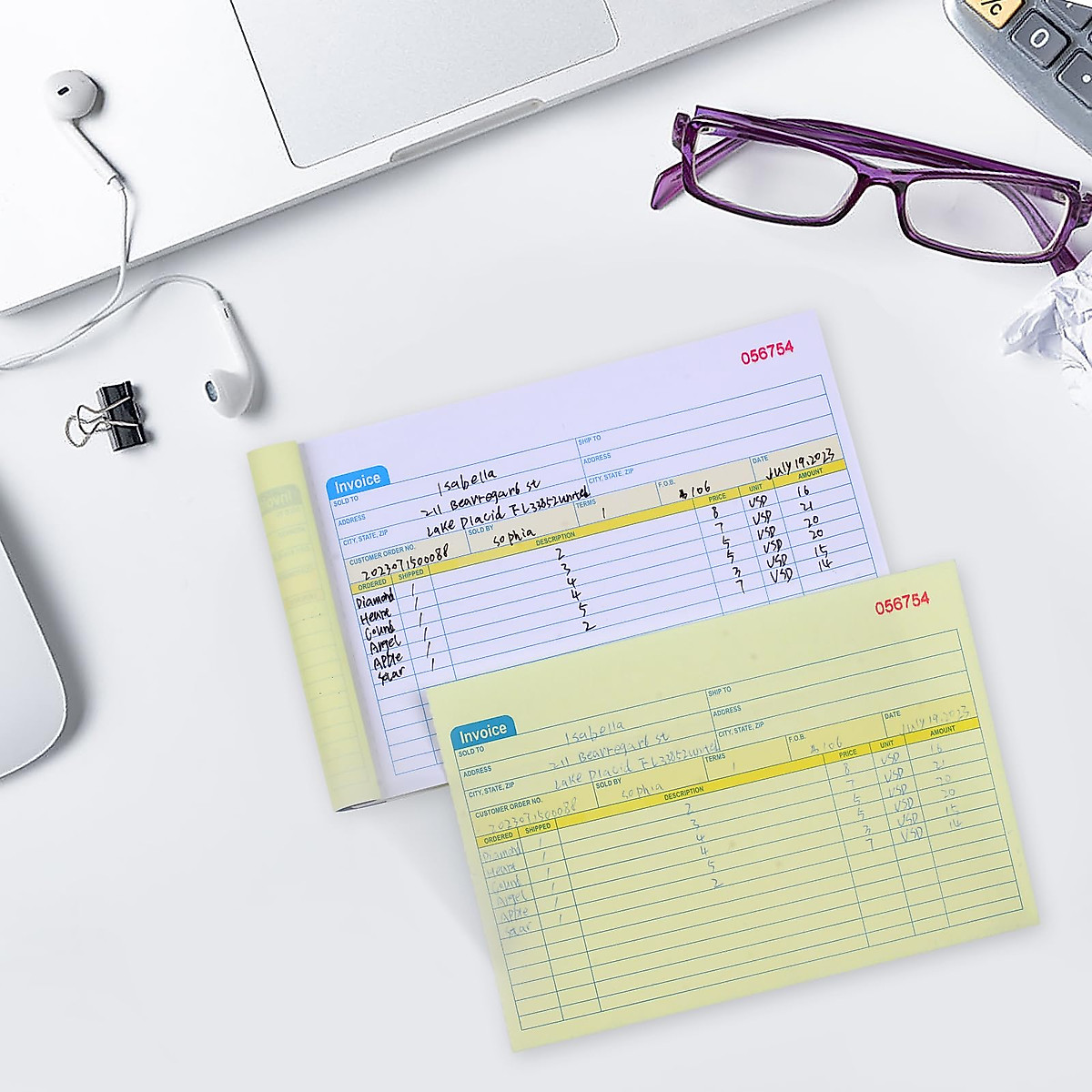 2-Pack Carbonless Invoice Books for Small Business - 50 Sets