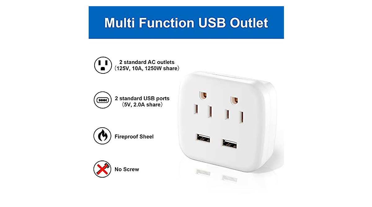 Multi Plug Outlet Splitter with USB - Compact Power Extender for Home ...