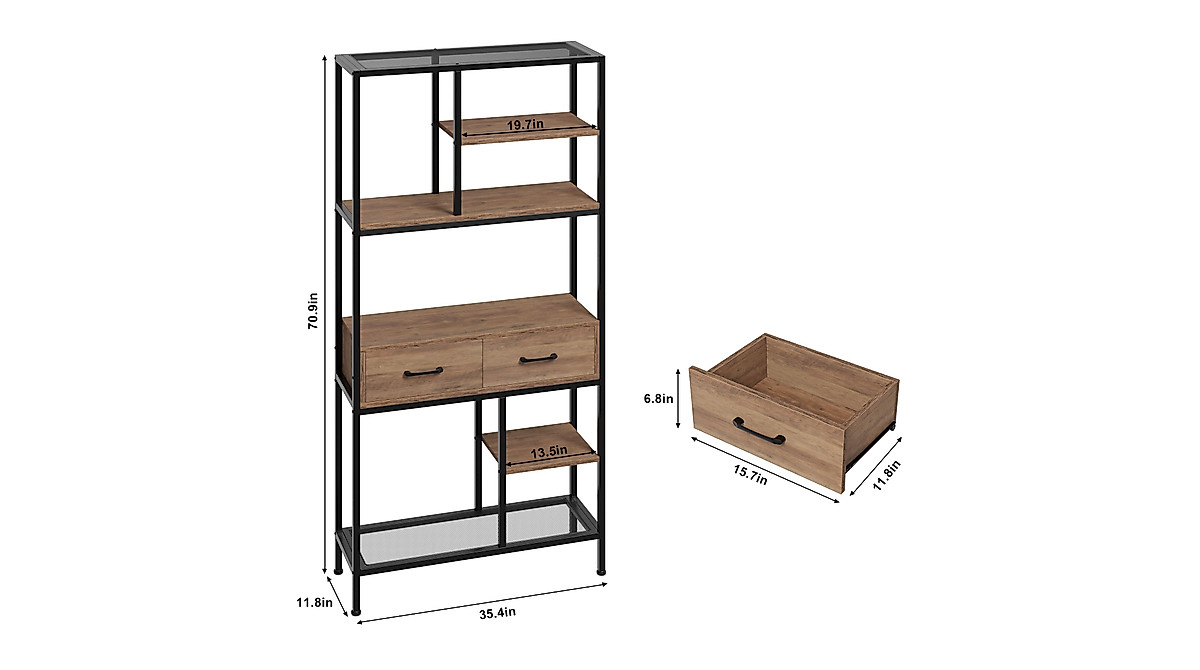 BOTLOG Tall Bookcase with Storage - Industrial 6-Tier Bookshelf