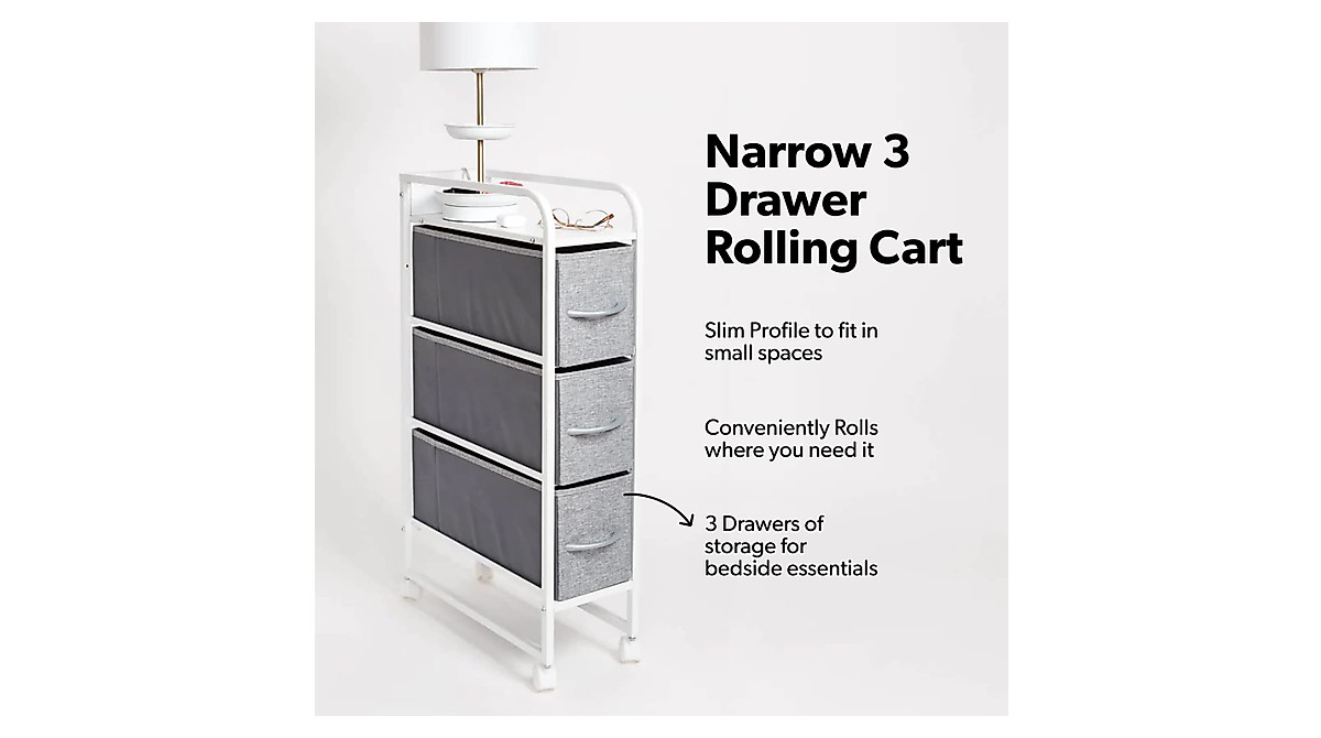 Dormify 3-Drawer Cart: Slim Nightstand Storage