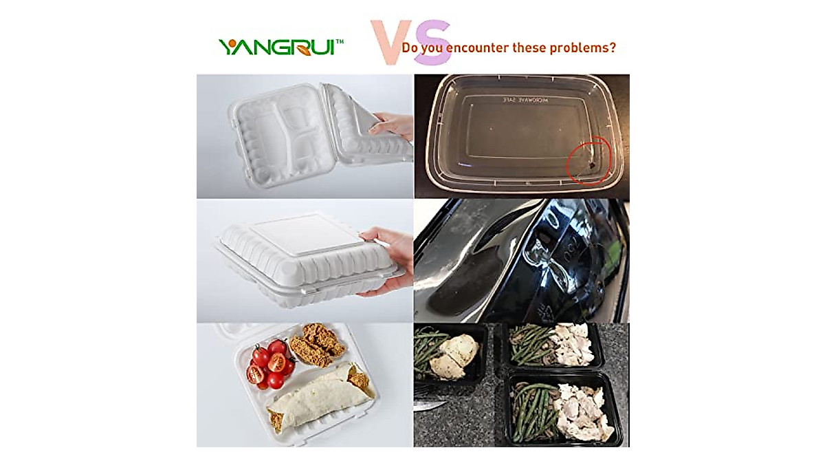YANGRUI Clamshell Food Containers - 100 Pack, BPA Free