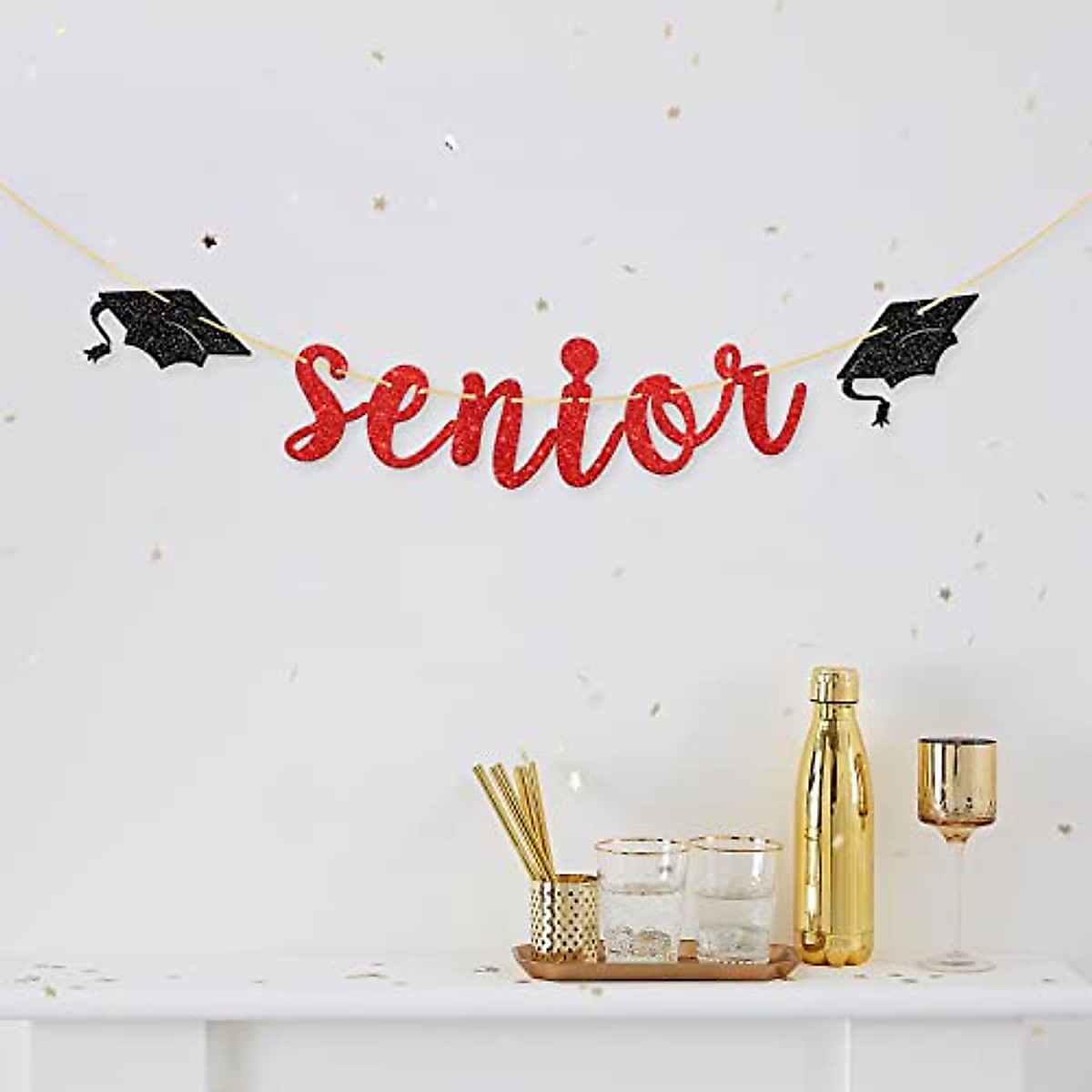 Morndew Glitter "Finally Done" Graduation Cap Banner - Gold, For Graduation Party Decorations