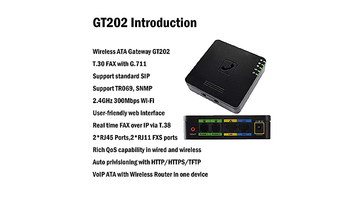 2-Port VoIP SIP Phone Adapter with WiFi | GT202 Wireless Router