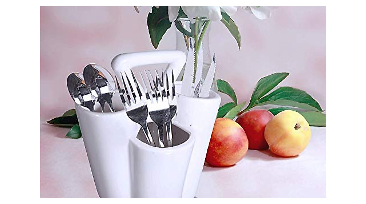 Farmhouse Ceramic Silverware Holder - Stylish Kitchen Organizer