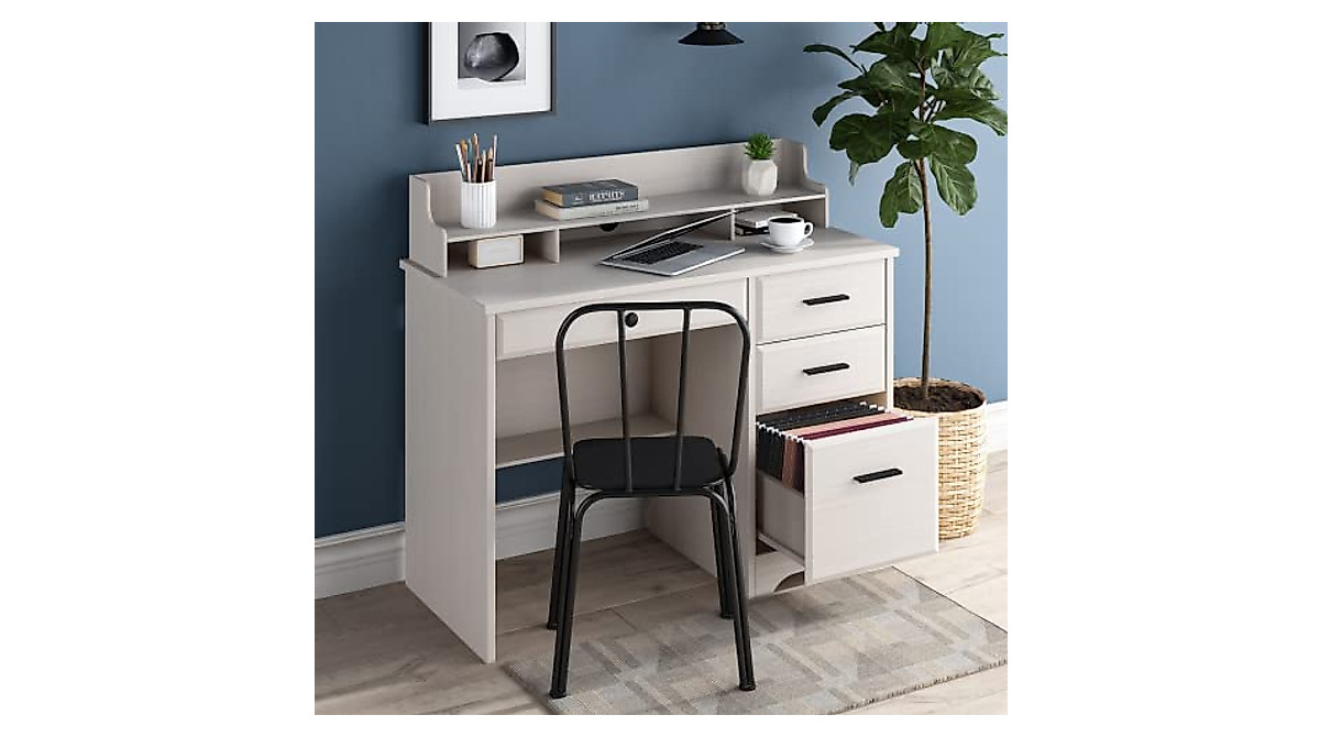 Home Office Desk with Drawers &amp; Hutch - Small Space Ready