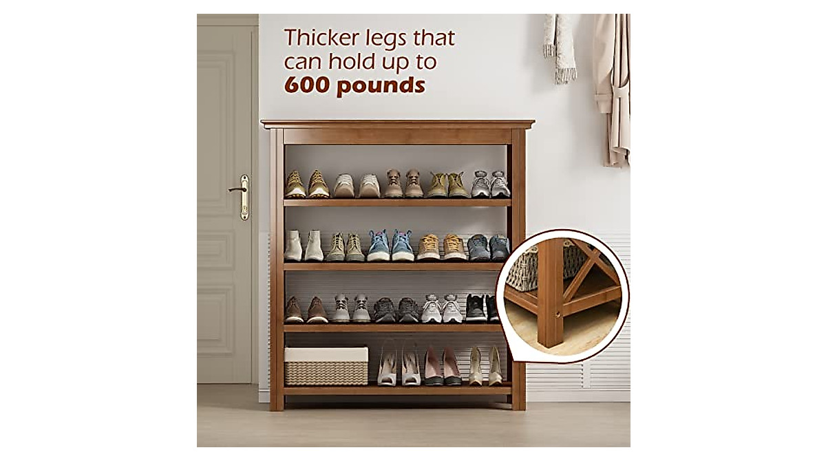 Bamworld 5-Tier Wooden Shoe Rack for Entryway