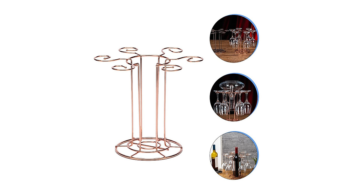 Rose Gold Wine Glass Rack: Countertop Stemware Display & Dry