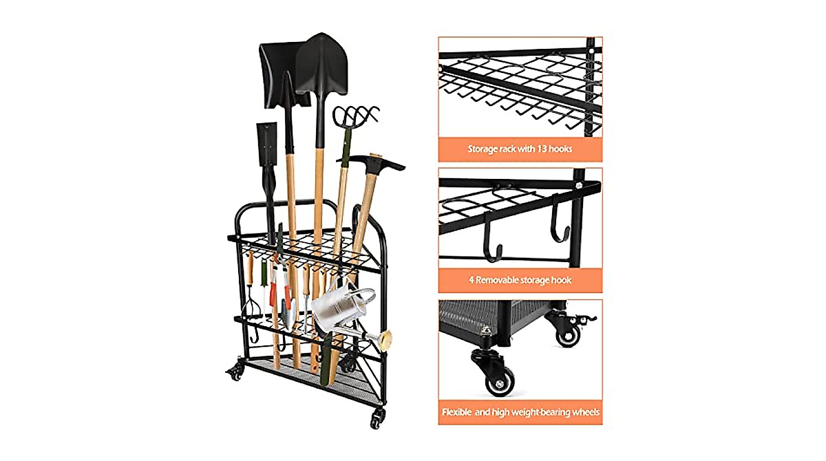 Tonchean Garden Tool Organizer with Wheels – Storage Rack