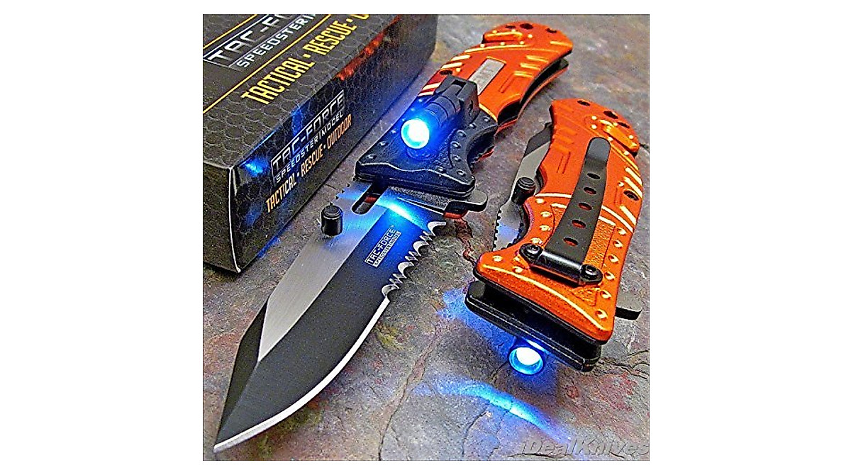 Tac-Force Orange EMT LED Tactical Rescue Knife | Emergency & EDC Tool