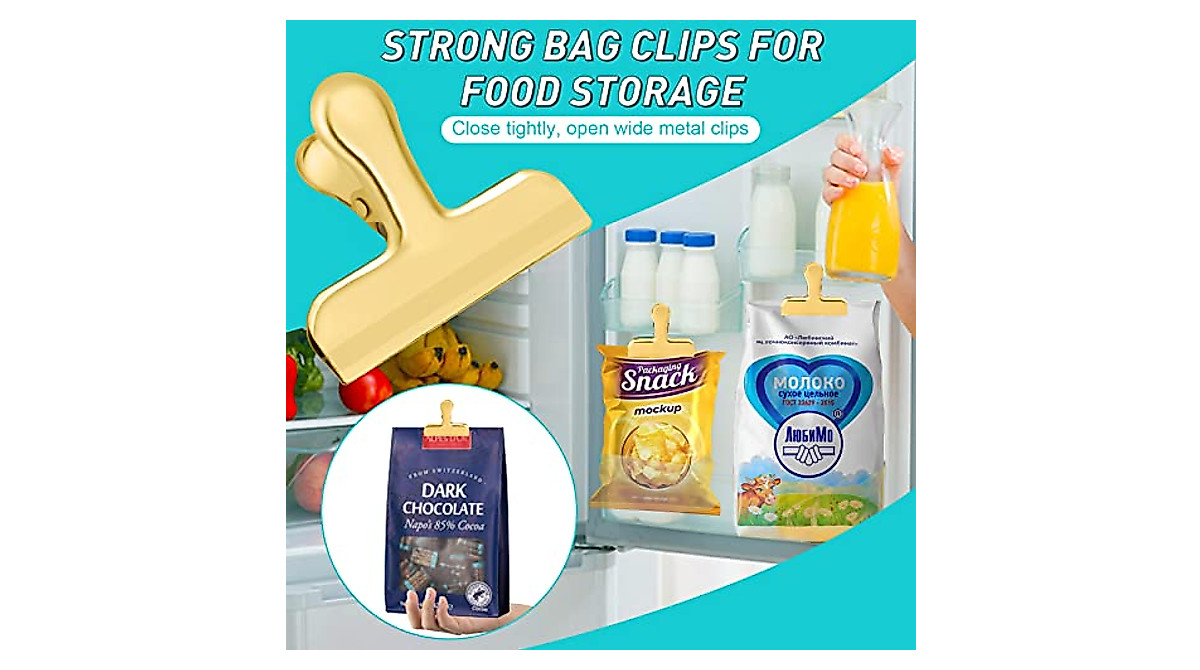 Funfery 8 Pack Gold Stainless Steel Chip Clips