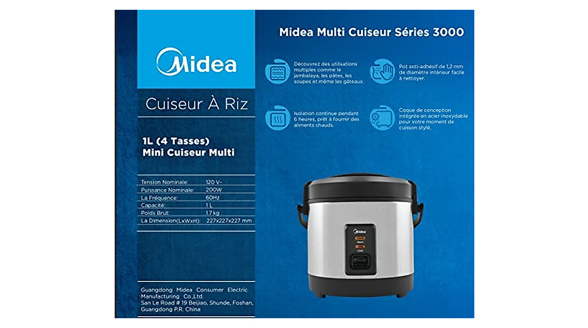 Midea Mini Rice Cooker 1L - Compact Multi Cooker for Small Meals
