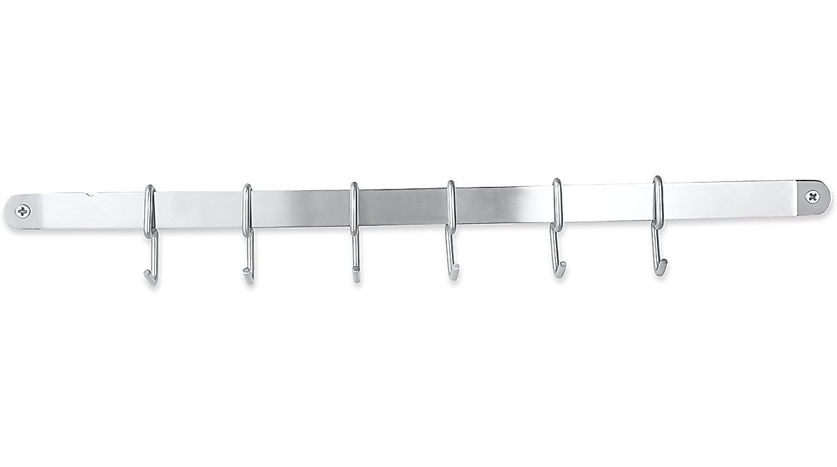 eForwish Stainless Steel Kitchen Utensil Rack with 6 Hooks - Wall Mount ...