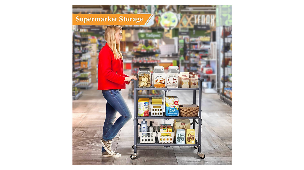 Collapsible 3 Tier Rolling Utility Cart - Versatile Storage
