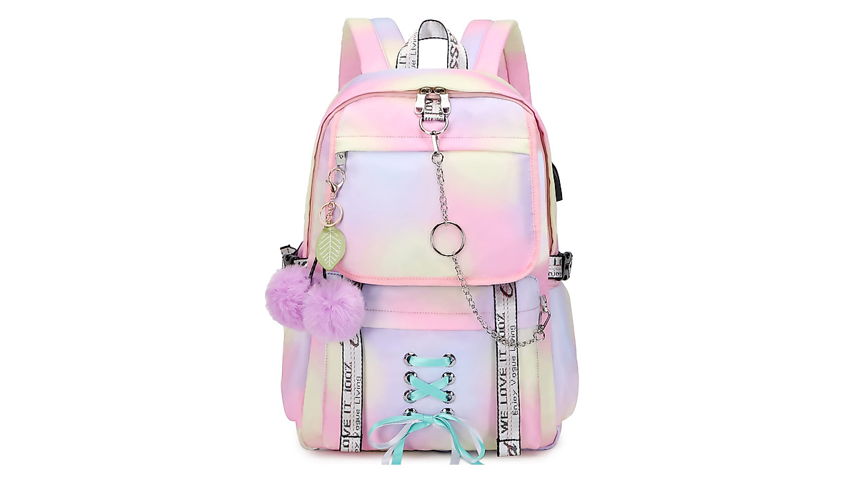 Hey Yoo Pink School Backpack Set for Girls with Lunch Box & USB Port
