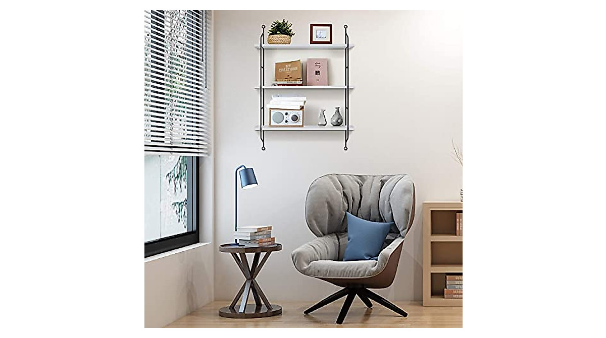 White 3 Tier Industrial Wall Shelf - Deep Storage Rack