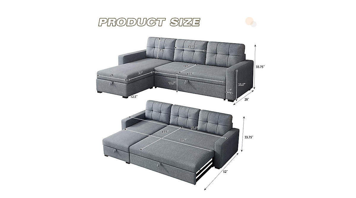 ACQCA Sectional Sleeper Sofa with Storage & Pull-Out Bed
