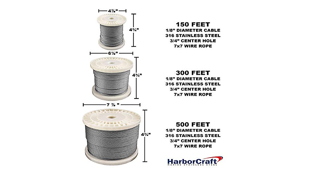 HarborCraft 500 Feet Stainless Steel Wire Rope Cable