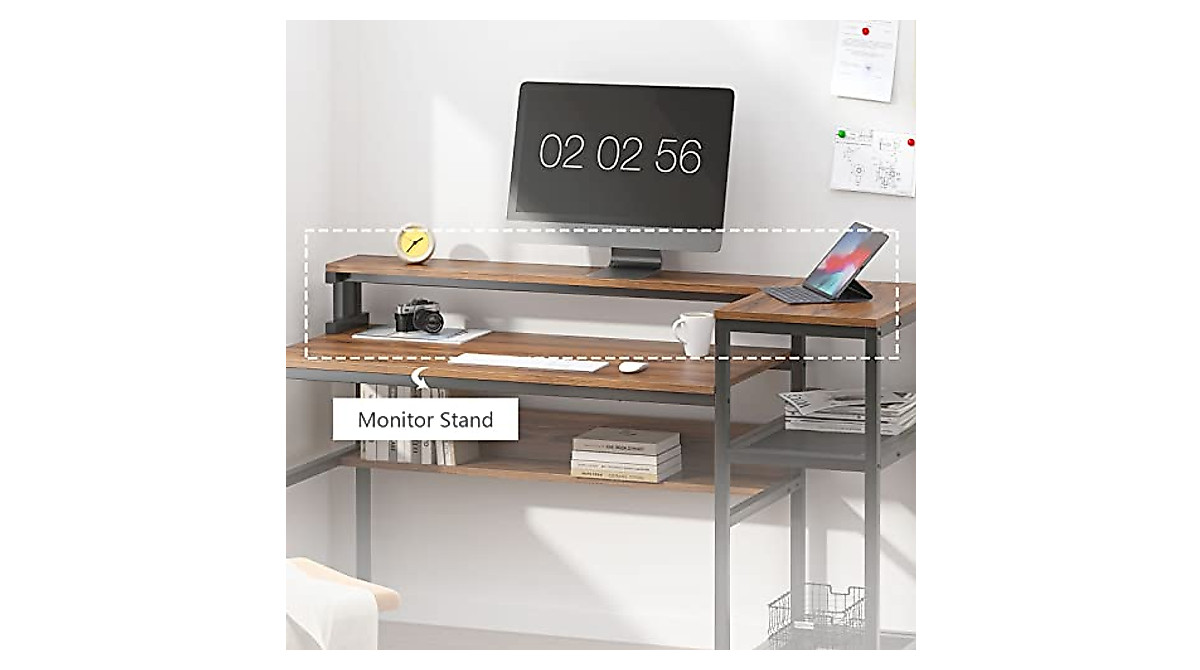 Soges 62-Inch Computer Desk with Monitor Shelf & Storage