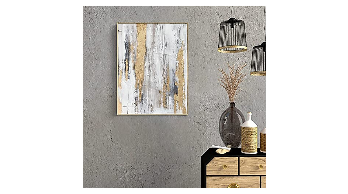 Zessonic Gold & Gray Abstract Wall Art - Modern Canvas Decor