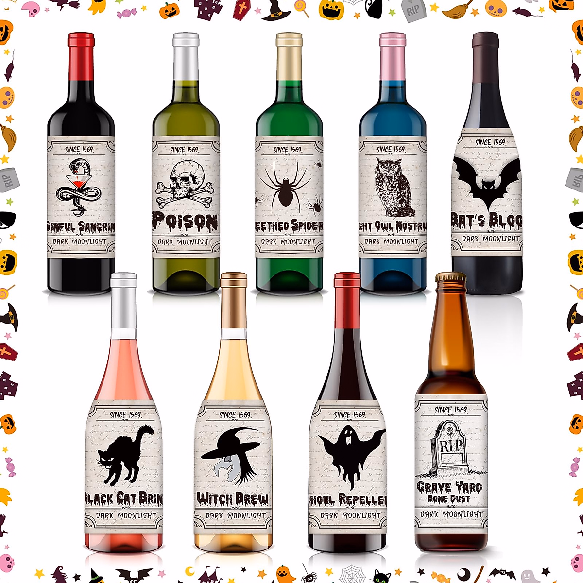 XEFINAL 12 PCS Halloween Bottle Labels for Spooky Decor
