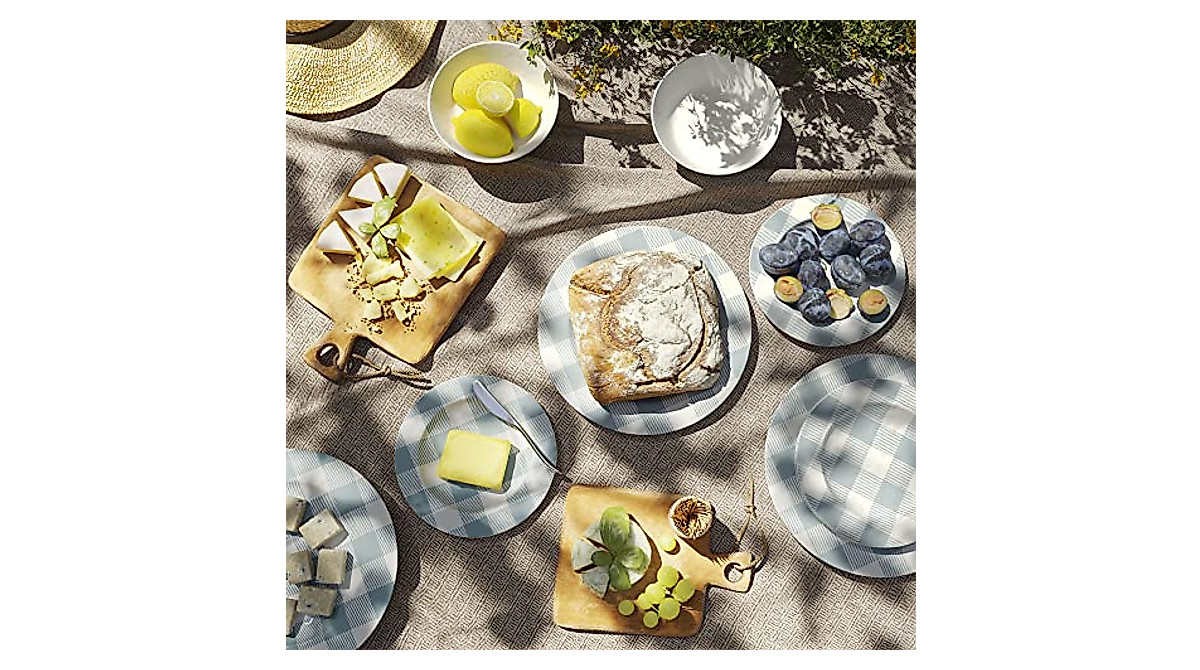 Durable Melamine Dinnerware Set - Light Blue Buffalo Plaid | Barnyard ...