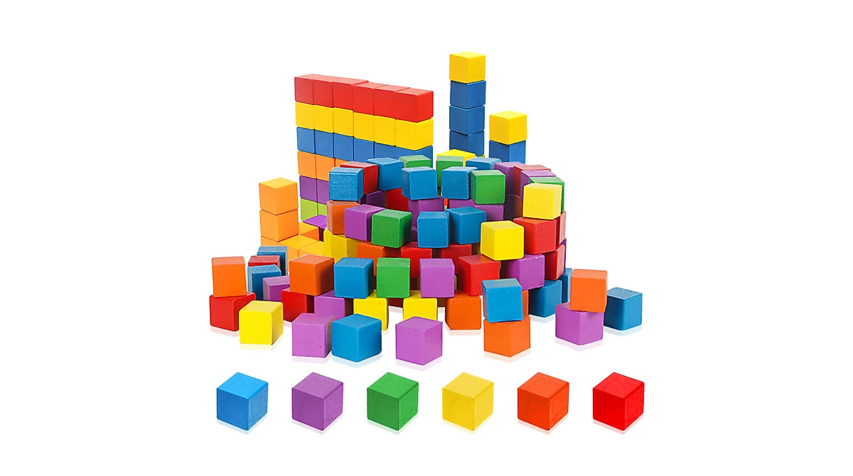 200 Colorful Wooden Cube Blocks for DIY & Education | Rocutus