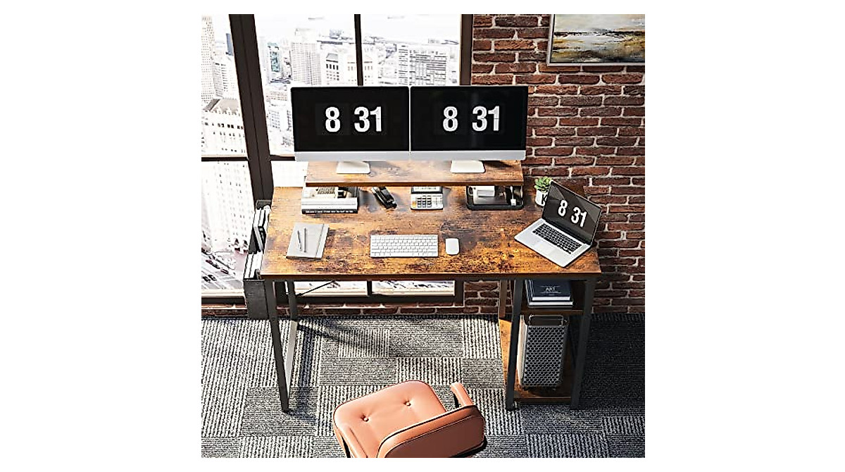 ODK 39 Inch Computer Desk with Shelves & Monitor Stand | Vintage Design